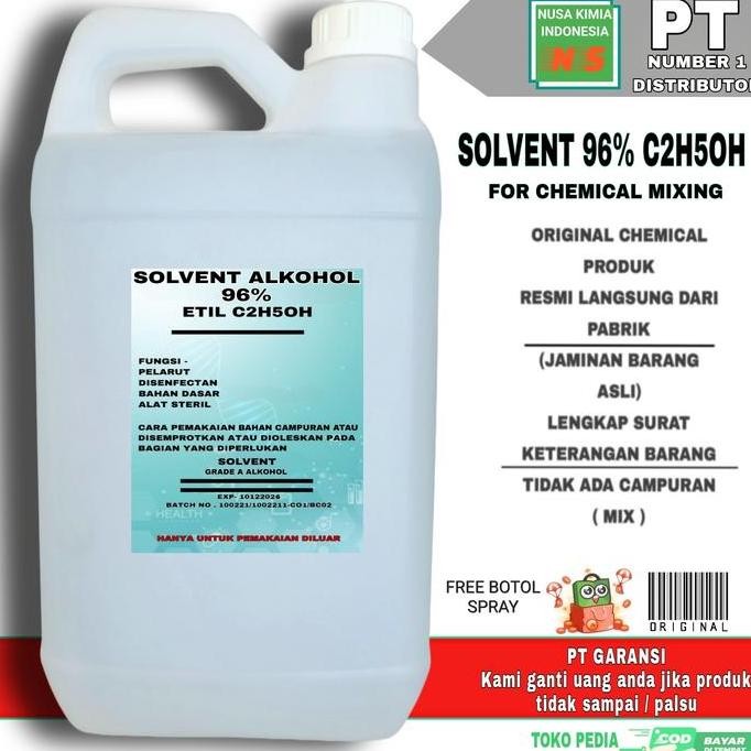 ALKOHOL 96% 5 LITER FOOD GRADE / CHEMICAL SOLVENT ALKOHOL FOOD GRADE