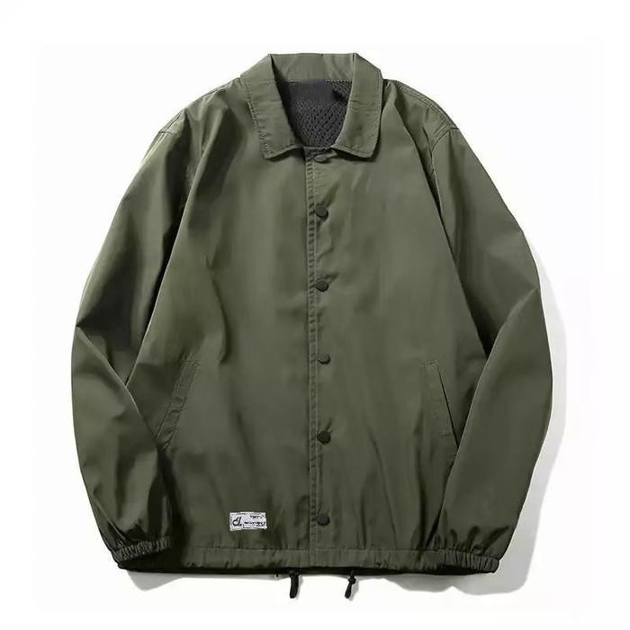 Dreeland Jaket Pria Coach Taslan Big Size Jumbo 2Xl-5Xl Abu Hijau Hitam Navy Panjang Casual Bomber D