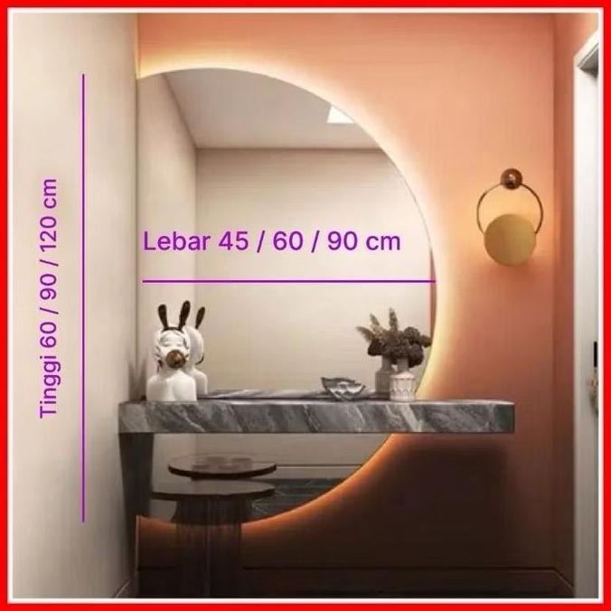 Cermin aesthetic setengah bulat / cermin rias / cermin dinding led lampu
