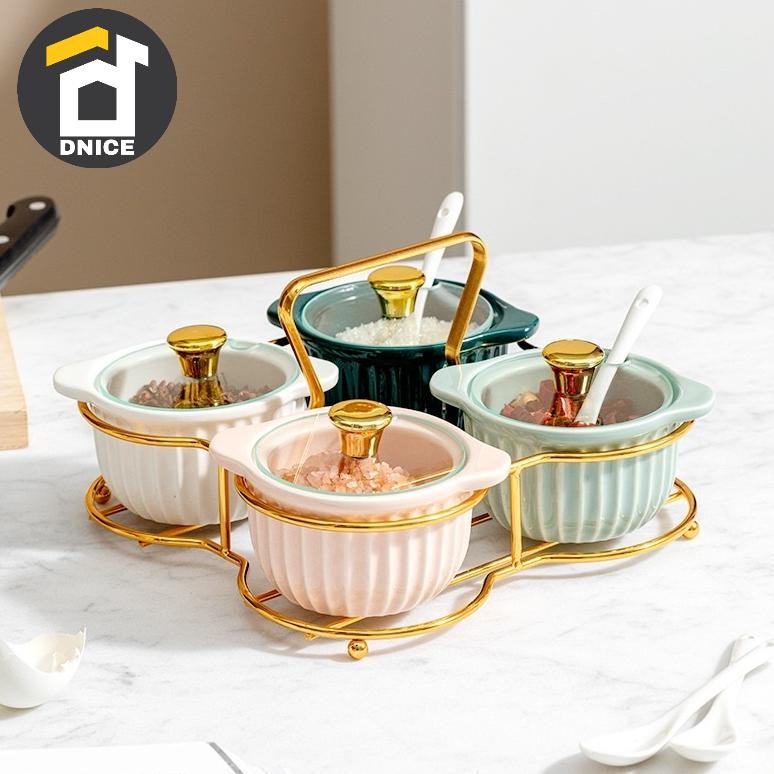 New Tempat Bumbu Keramik/ Wadah Bumbu Dapur Tutup Kaca BisaCod