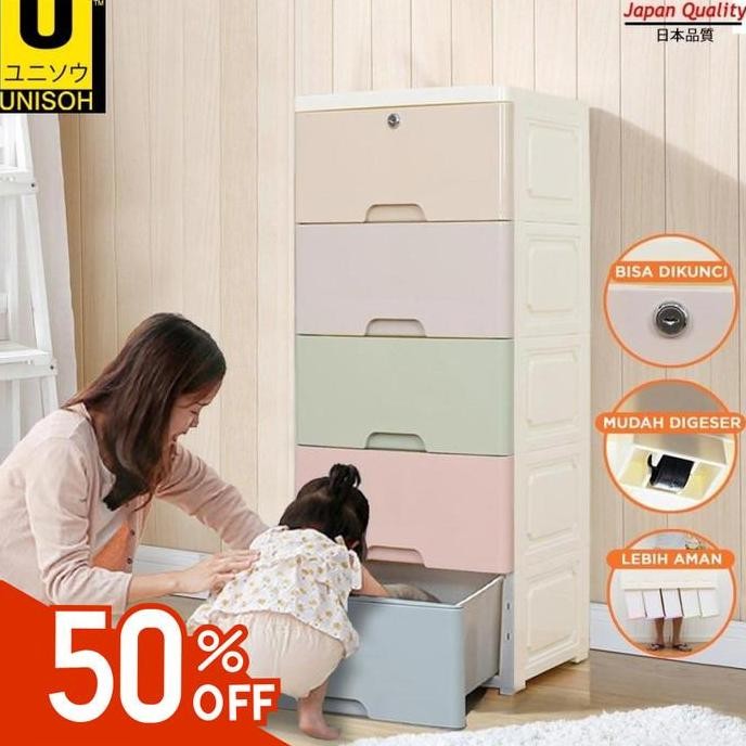 Unisoh Lemari Plastik Pakaian Plastik Laci Susun Drawer Cabinet - 5 Susun Putih