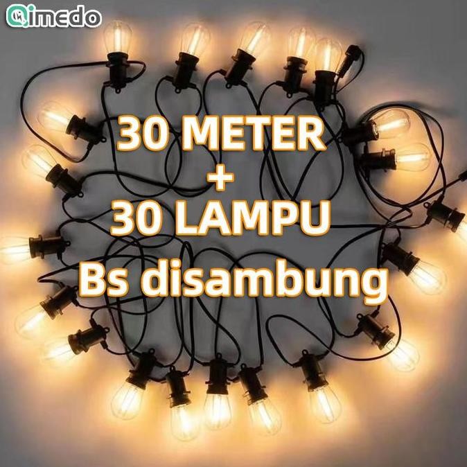 30 Meter 30 Lampu 1 Set Led Outdoor Fitting Lampu Tahan Air Kafe Dekorasi Lampu Hias Komplit Lampu