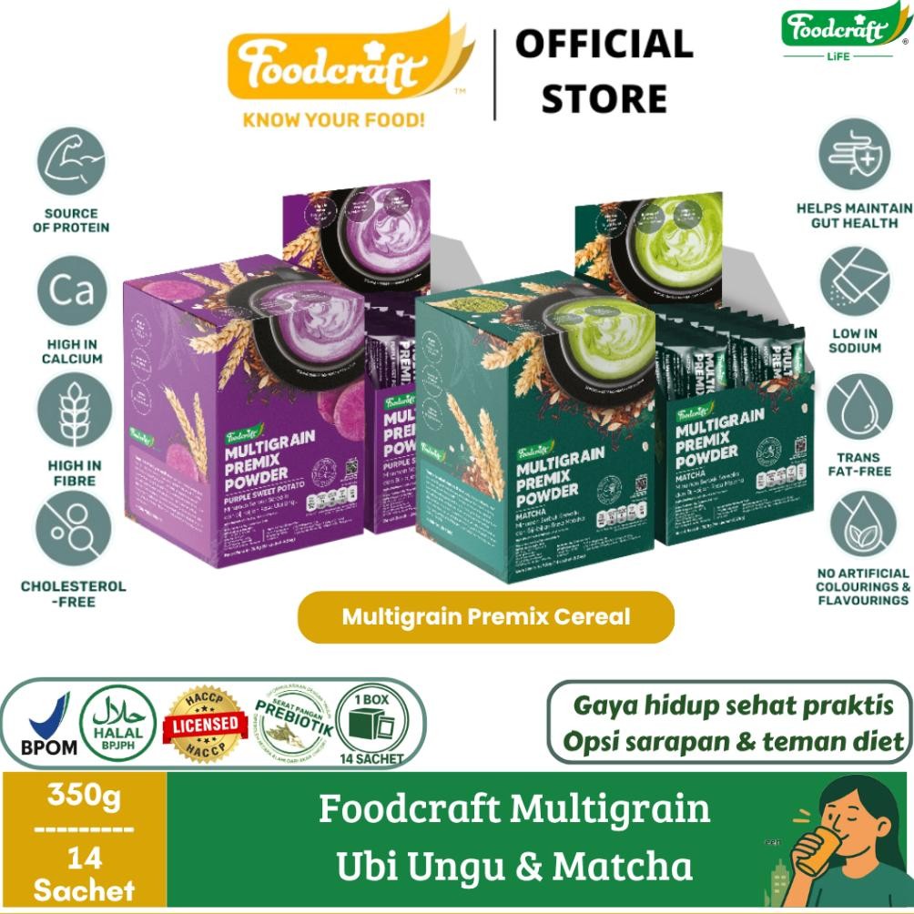 

Foodcraft Multigrain Sereal Premix Sehat Light Meal Replacement Options Pengganti Makan & Diet Pelengkap Nutrisi Minuman Bubuk Biji-Bijian Praktis Suplemen Cemilan Sarapan Penahan Kenyang Tinggi Serat Fiber Kalsium Sumber Protein Serta Inulin 14 Sachet