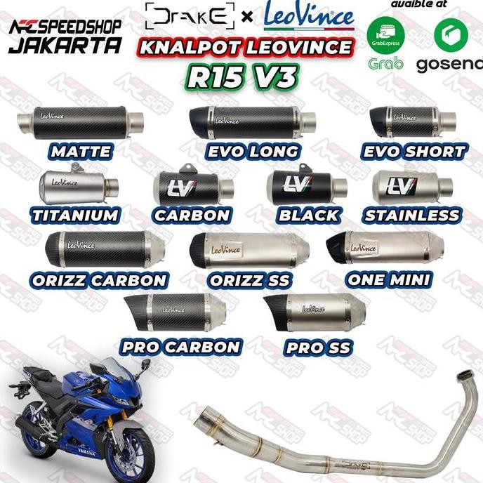KNALPOT YAMAHA R15V3 R15M MT15 LEOVINCE + HEADER R9 DRAKE FULLSYSTEM