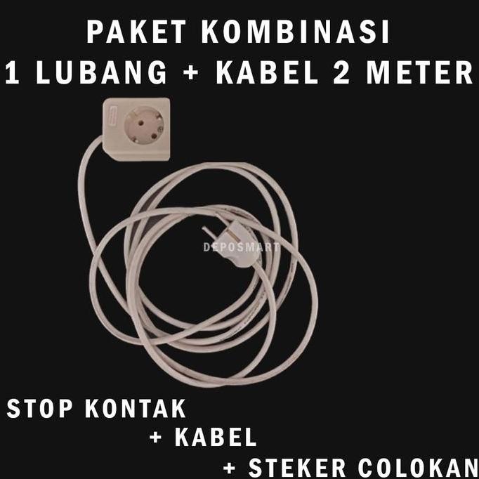 Promo PAKET KABEL OLORAN - STOP KONTAK 1 LUBANG - KABEL 2 METER - STEKER COD