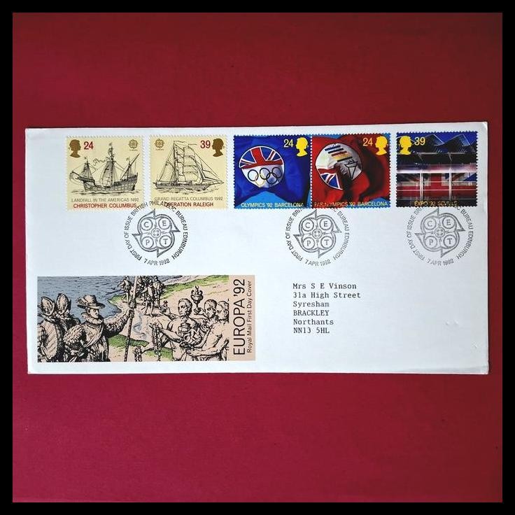 

BEST DEAL PRANGKO INGGRIS/GREAT BRITAIN 1992. FDC SERI EUROPA '92. CHRISTOPHER COLUMBUS, OLYMPIC '92 BARCDLONA DAN EXPO '92 SEVILLE