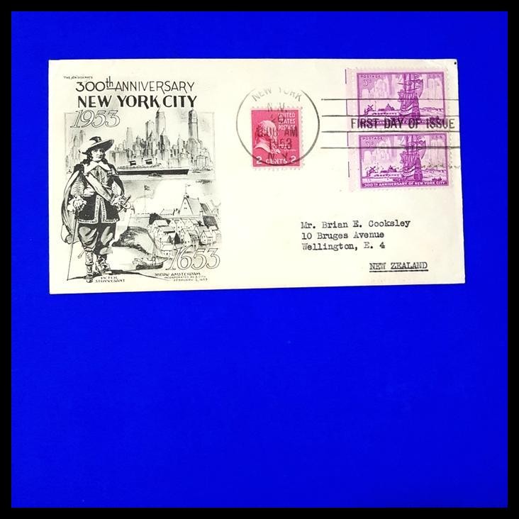 

TERMURAH PRANGKO AMERIKA. FDC 300TH ANNIVERSARY NEW YORK CITY 1653-1953 !