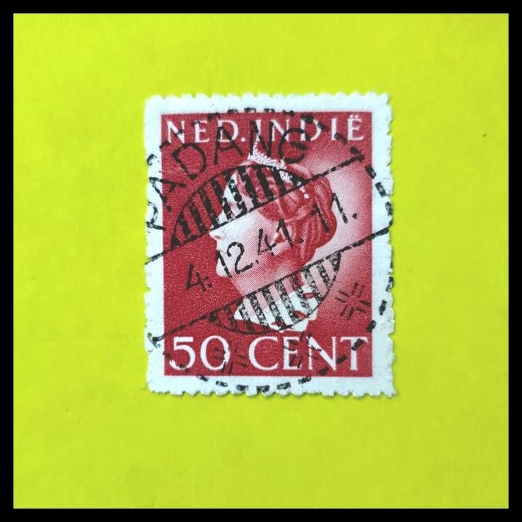 

TERMURAH PRANGKO NED INDIE N-44. 1941. RATU WILHELMINA 50 CENT. CAP POS, PADANG 4.12.41 !