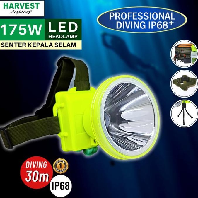 175W Headlamp Professional Diving Ip68 Harvest Led Senter Kepala Selam