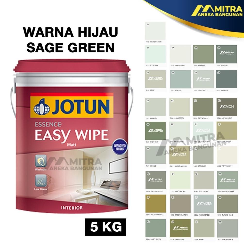 CAT TEMBOK JOTUN INTERIOR EASY WIPE 3,5 LITER / 5 KG / WARNA SAGE GREEN / OLIVE / HIJAU MUDA / DARK 