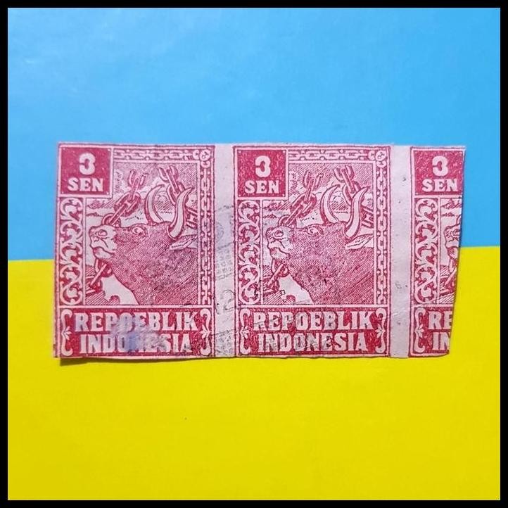 

TERBARU PRANGKO INDONESIA REVOLUSI JAWA 1946. BANTENG 3 SEN, PAIR. USED. !!!!!