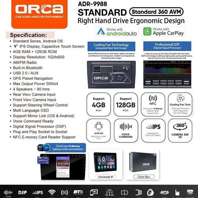 Head Unit Android Orca Standart Nfc + Kamera 360 Ram 4/128Gb