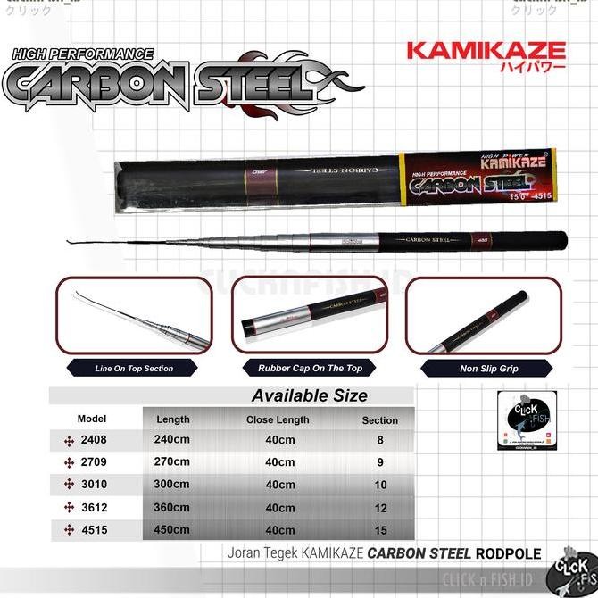 Rodpole Kamikaze Carbon Steel 270 300 360 450 Joran Tegek Antena Kolam