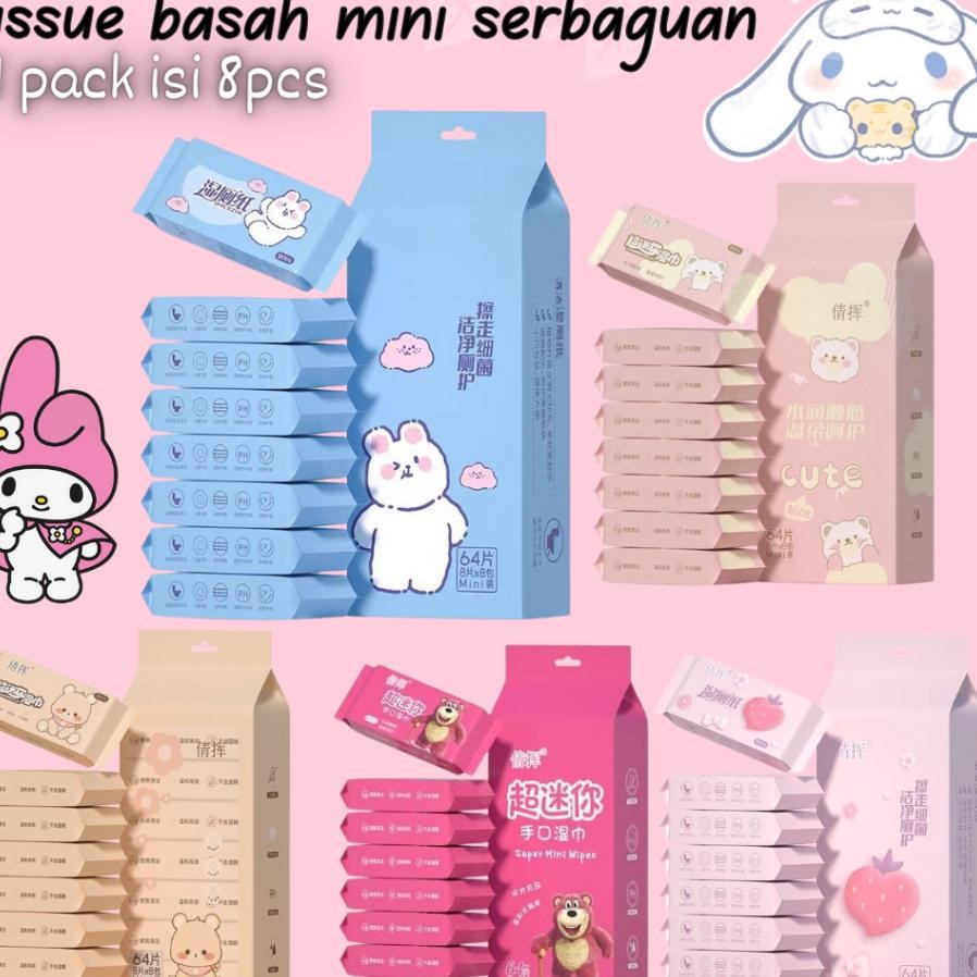 Tissue Basah Mini Travel 8In1 Tissue Basah Kter Kter Cartoon Lucu Wet Wipes Wet Wipes Mini