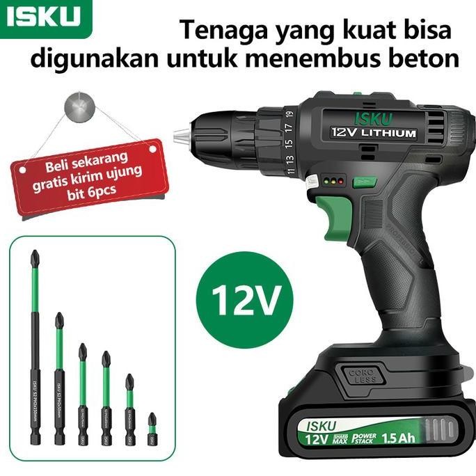 Isku Mesin Bor Lithium Mulitifungsi 12V 1500Mah Battery/Lithium