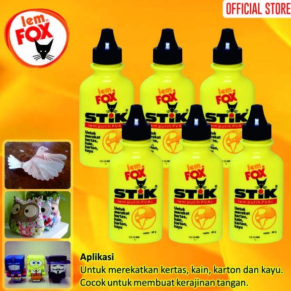 

Lem Kertas FOX PVAC 60gr Botol Paket 6pcs - Lem Stik Kertas Anak Sekolah Kantor