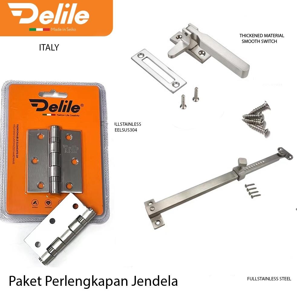Paket Perlengkapan Jendela Kayu DELILE / Satu Set Engsel / Hak Angin HV / Rambuncis / Slot Kunci