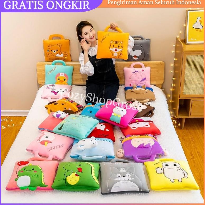 PROMO MINGGUAN CZ Bantal Selimut 2 In 1 Multifungsi Motif Karakter Lucu Kamar Tidur Balmut Tas