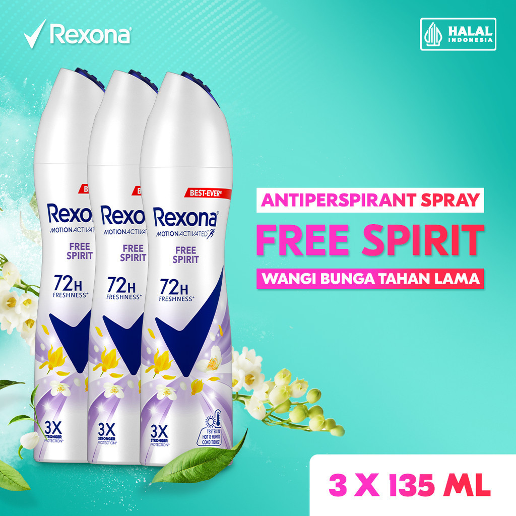 Rexona Antiperspirant DEODORANT SPRAY Free Spirit 135ml - Triplepack (3 x 135ml)