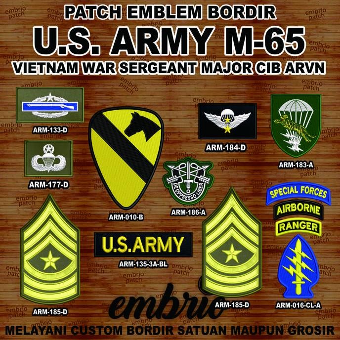 patch jaket u.s. army m65 vietnam war m-65 sergeant major emblem bordir iron on
