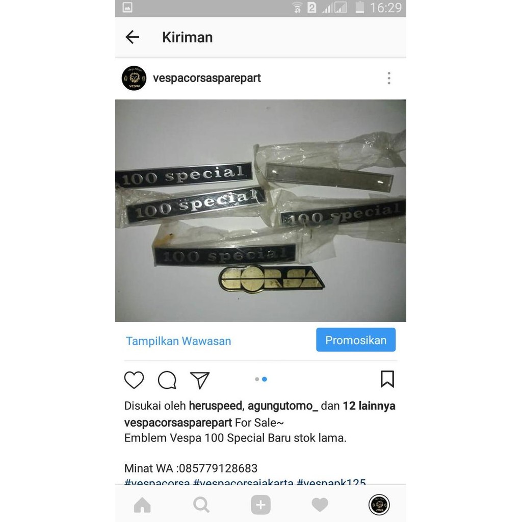 emblem vespa pts special 100cc original nos