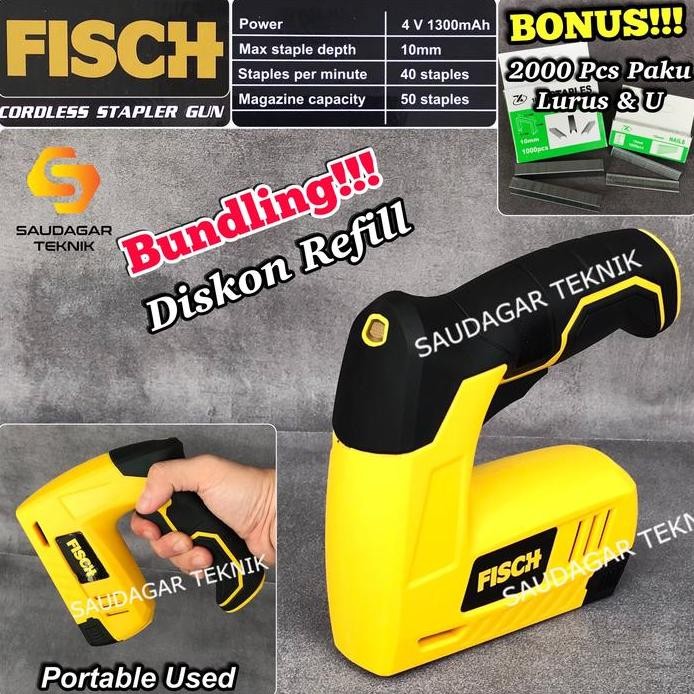 

ready !!! Mesin Paku Staples Tembak 2 In 1 Baterai Fisch Cordless Stapler Gun
