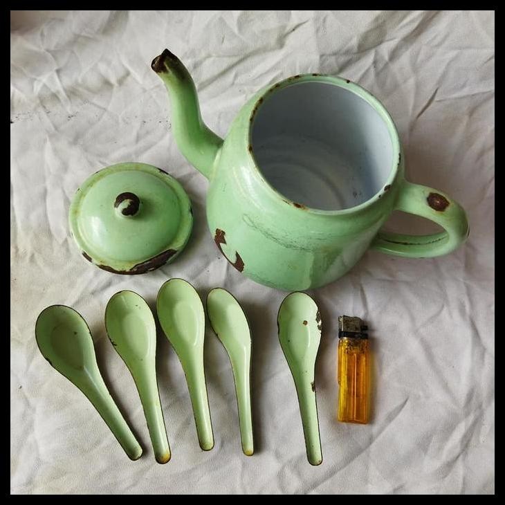 HOT DEAL PAJANGAN VINTAGE SENDOK TEKO ENAMEL HIJAU 