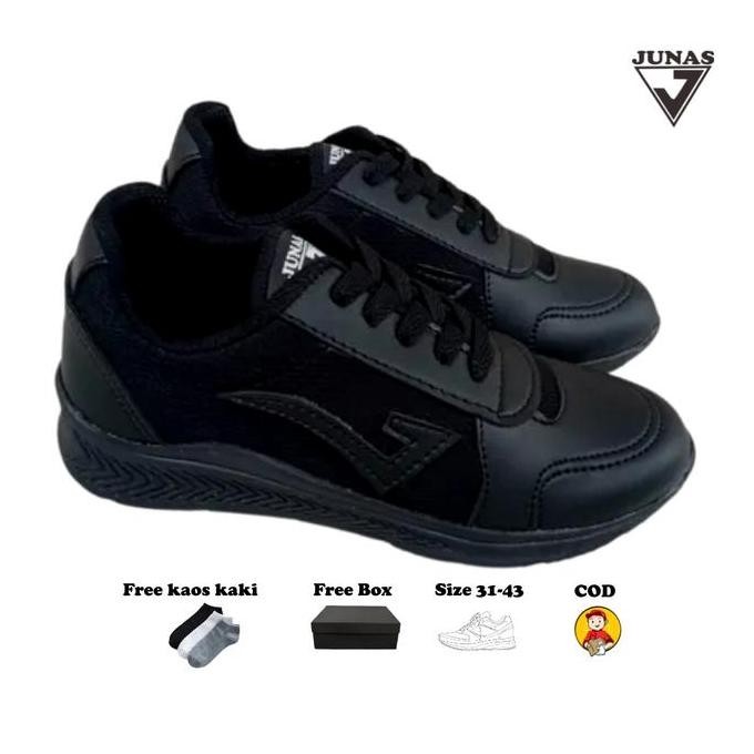 Sepatu Anak Sekolah Hitam Polos Tali Sd Smp Sma Sepatu Sneakers Anak Cewek Cowok Hitam Putih