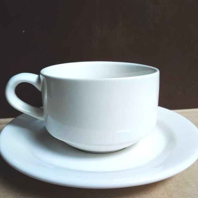 CANGKIR KOPI & TEH KERAMIK + TATAKAN LEPEK SET / CANGKIR SAJI ESTETIK