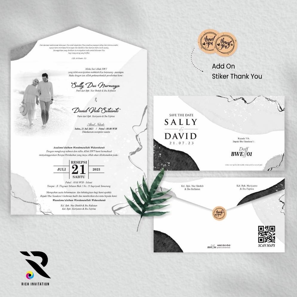 CETAK UNDANGAN PERNIKAHAN SEMI AMPLOP - UNDANGAN NIKAH MODEL AMPLOP BWE - KARTU UNDANGAN FOTO BW