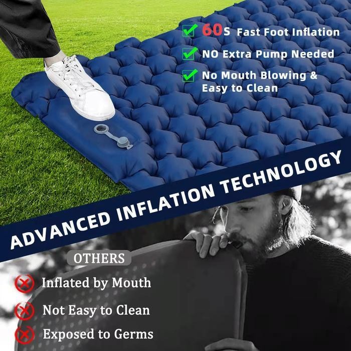 Kasur Tiup Lipat Camping Portable Matras Angin Double 2 Orang Travel Pompa Injak Outdoor Original Da