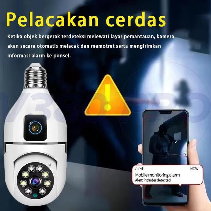 V380 Pro Kamera Cctv Bohlam Lensa Ganda Jarak Jauh 1080P Wifi Wireless Cctv Camera Night Vision Ptz 
