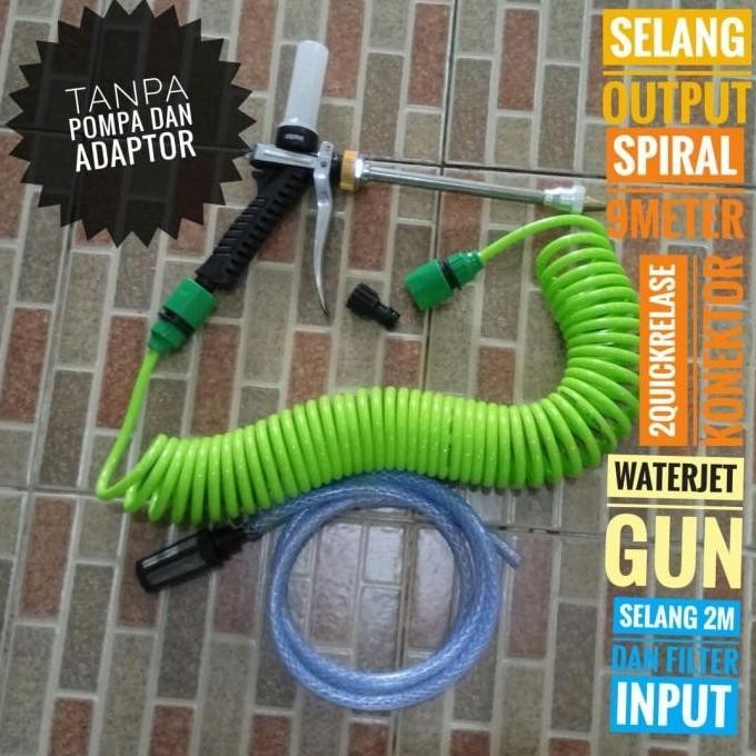 Paket Selang Input Dan Output Spiral 9Meter Dengan Water Jet Gun Sabun Car Mesin