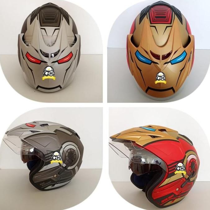 Helm Marvel Ironman Avengers Helm Dua Kaca Helm Double Visor Helm Dewasa Murah