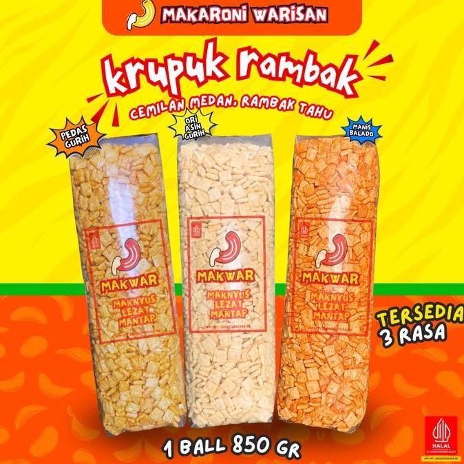 

(1Ball) Kerupuk Rambak Tahu Kotak Cemilan Medan (850Gr) Food Pedas Asin Keripik Manis Makanan Snack