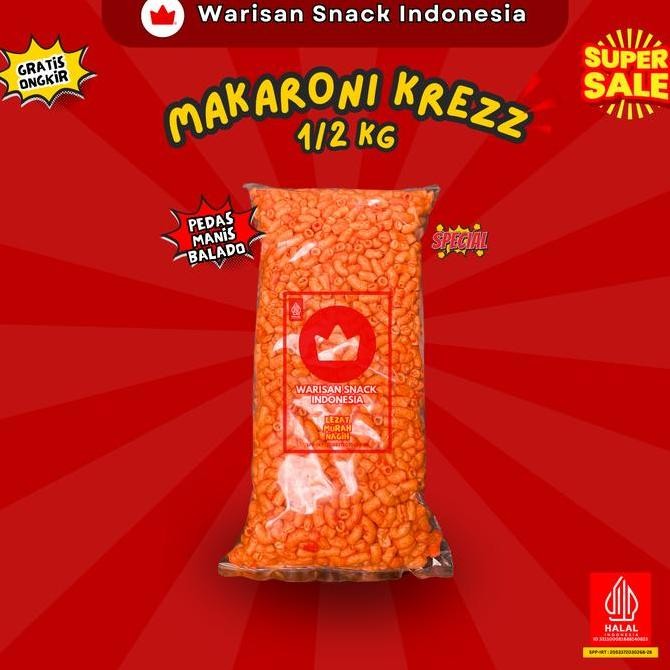 

(1/2Ball)--Makaroni Bantat Warisan Snack Indonesia (500G), Makanan Ringan Krupuk Cemilan Murah Halal Pedas Daun Jeruk Food Keripik Makroni Kress Renyah Kripik
