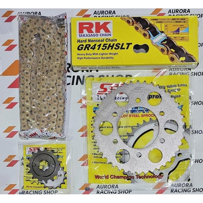 Gear Set Sss 415 Yamaha Mx King 150 / Vixion Old / New Vixion / Nvl / Nva & Rantai Rk 415 Hslt Gold 