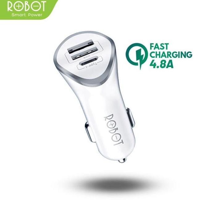 Charger Mobil ROBOT RT-C08 3 Port USB & Type C Fast Charging Colokan Mobil