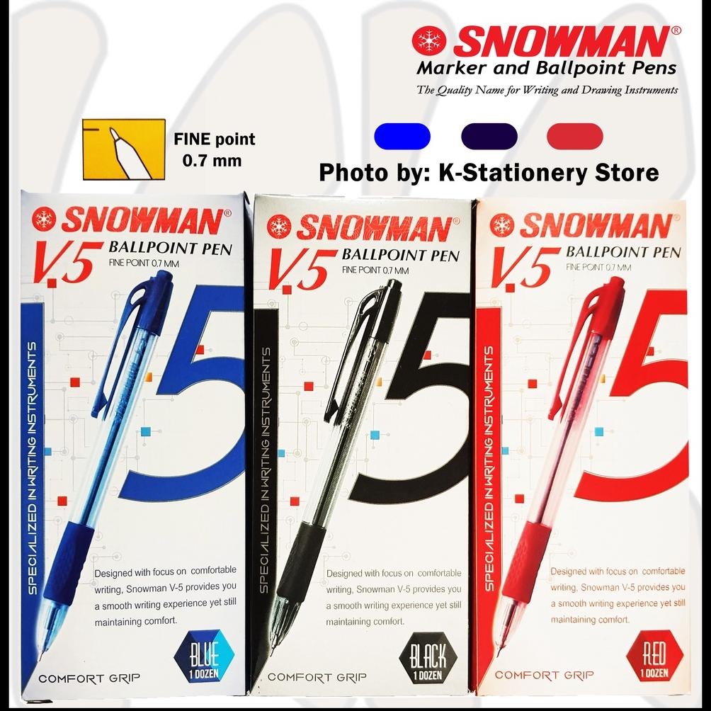 

[Lusin] Bolpen Snowman Original Ballpoint Pen V-5 (Hitam / Biru / Merah) [Lusin] DiM