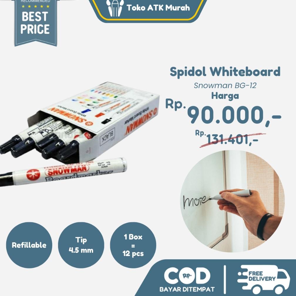 

1 BOX Spidol Papan Tulis Whiteboard BG-12 Snowman - 12pcs DiM