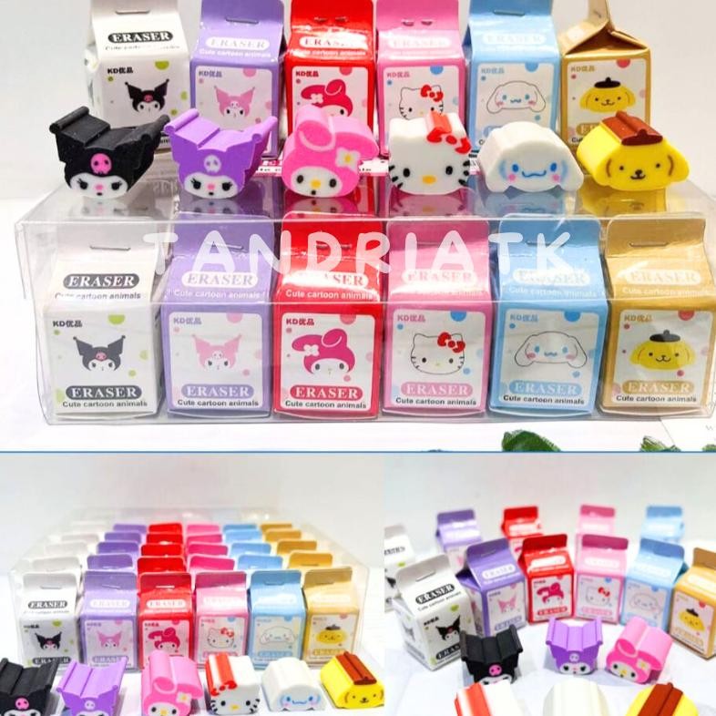 

[1 BOX ISI 36 PCS] Stip Penghapus SNR Bentuk Kotak Susu ERMD 113 Eraser Cute Cartoon Animals DiM