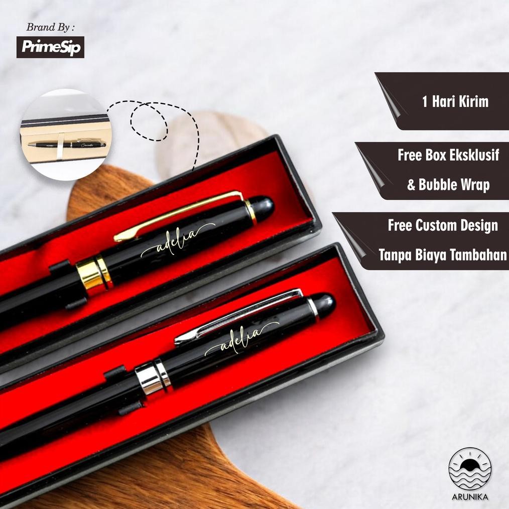 

Pulpen Estetik Pen Bolpoin Custom Nama dan Logo + Box untuk souvenir kado hadiah DiM
