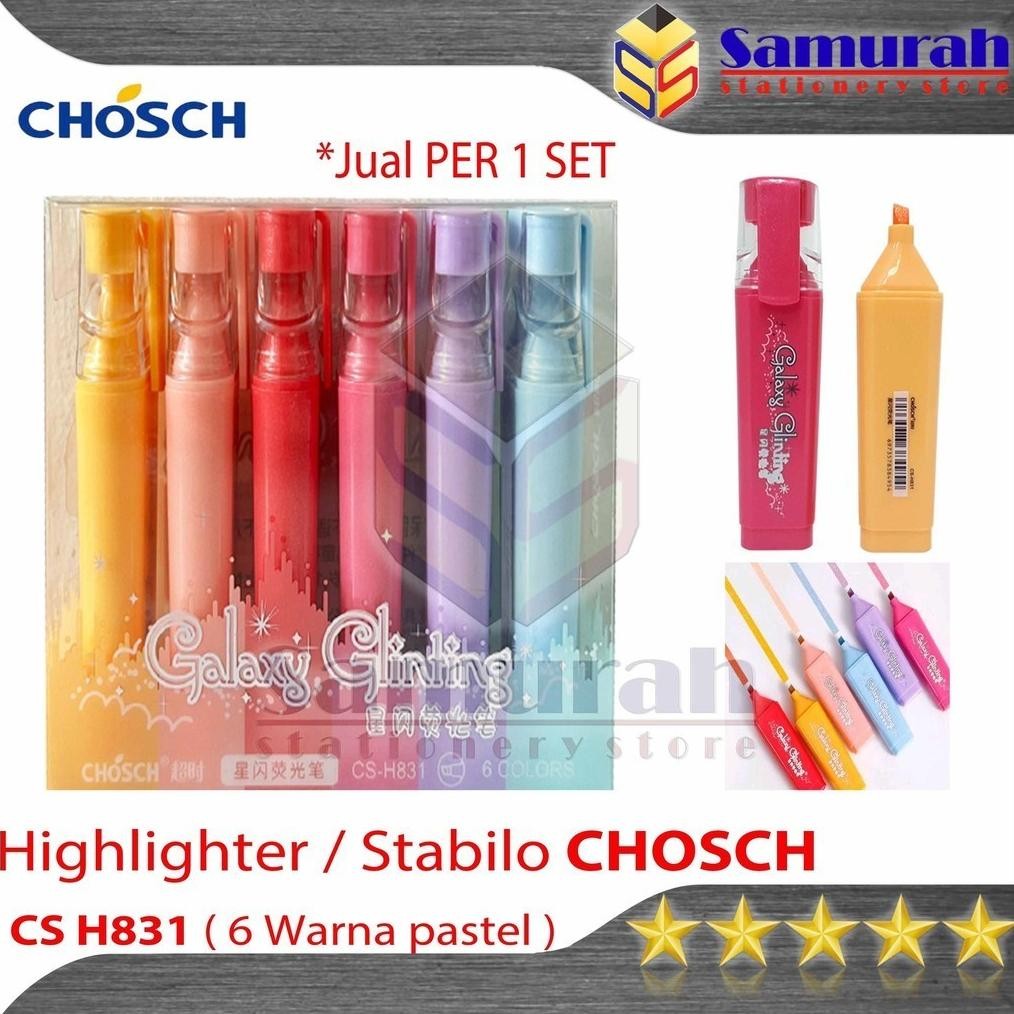 

Highlighter Gliter Chosch H831 / Spidol Penanda Warna Pastel Kilap Manik 1 set isi 6 warna Pastel DiM