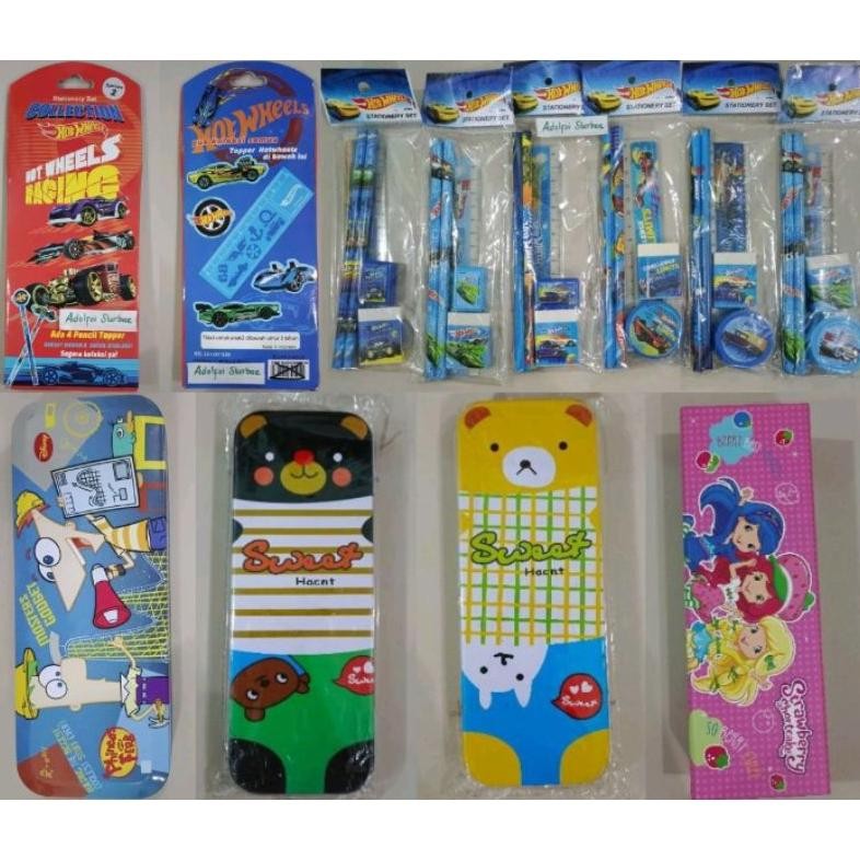

hotwheels hot wheels stationery set pensil penggaris penghapus serutan rautan mobil hotwheels tempat kotak pensil besi kaleng magnet pink stationery set collection topper DiM