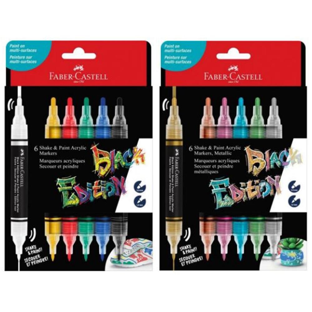 

Faber Castell Black Edition Shake & Paint Acrylic Markers Classic Dan Metallic Pack of 6 DiM