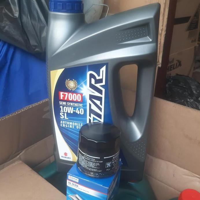 baru paket oli mesin SUZUKI ECSTAR F7000 10W.40 SL 4LITR+FITER OLI MOBIL APV.R3.BALENO.KARIMUN.XL7.F