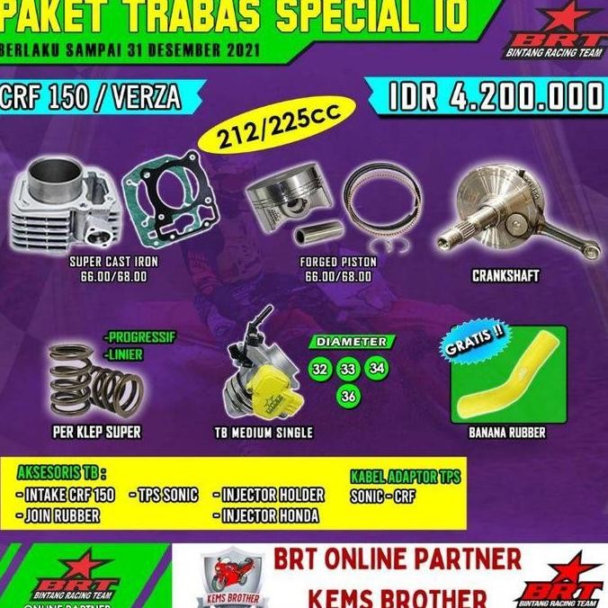 PAKET BRT CRF TRABAS SPESIAL 10 BOREUP 200CC-210CC