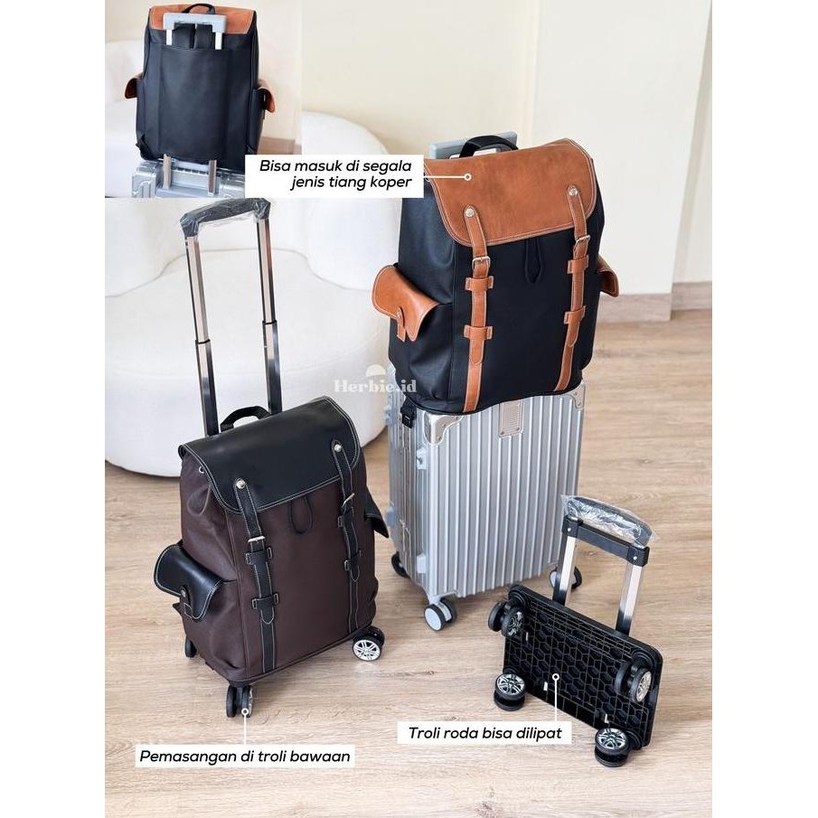[THE LINCOLN] TAS RANSEL TROLI FASHION KOPER KABIN BAGASI PESAWAT BAHAN KULIT LEATHER PREMIUM ANTI A