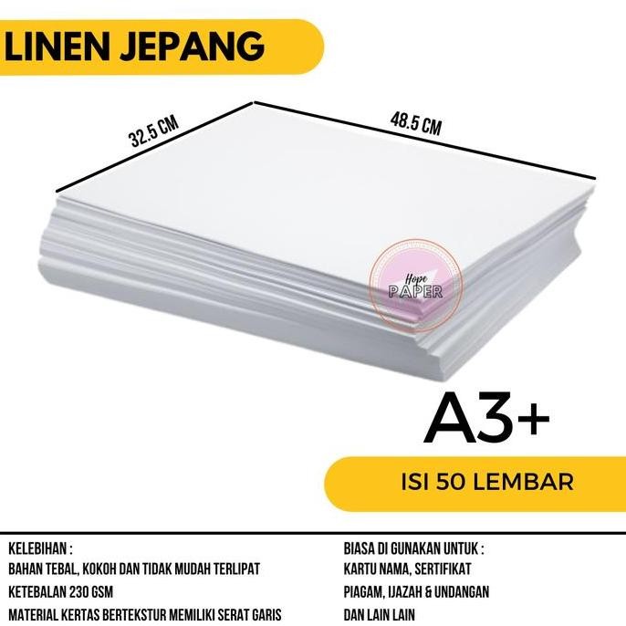 

TERBARU - Kertas Linen Jepang A3 Plus (32.5cm x 48.5cm) 230 gsm isi 50 lembar