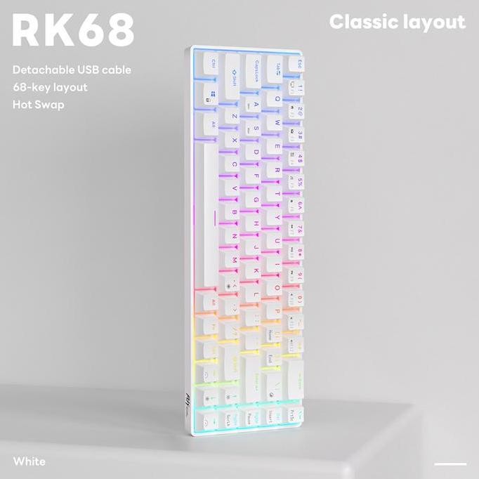 TERBARU - RK Royal Kludge RK68 RGB White 68 Keys Wired keyboard